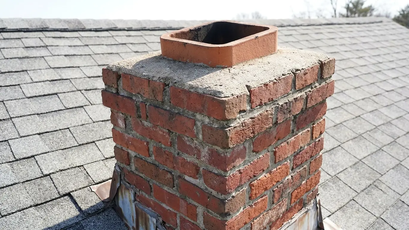 Before: a chimney top with an open clay flue tile with no cap